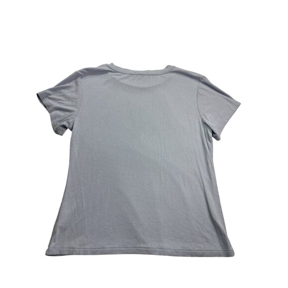 Sweet Romeo Womens Ribbed Light Blue Short Sleeve Top L - Picture 2 of 5